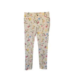 Woman Within Straight Leg White Floral Print Jeans 12W Tall Mid Rise Stretch